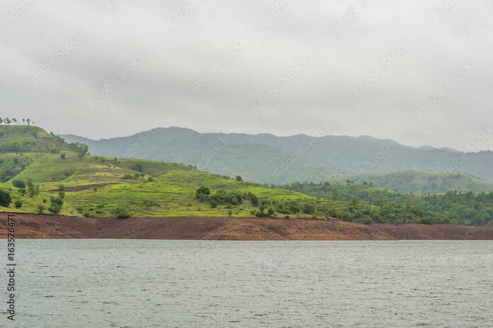 Beautiful Mountains and Lake of Panshet Dam, Maharashtra, India