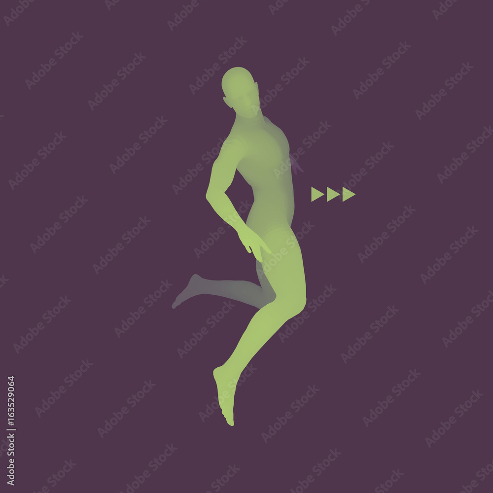 Man is Posing and Dancing. Silhouette of a Dancer. A Dancer Performs Acrobatic Elements. 3D Model of Man. Human Body. Sport Symbol. Design Element. Vector Illustration.