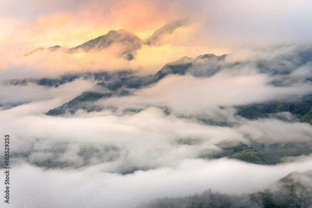 Mountain in the mist in the morning