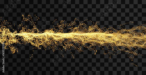 Array with dynamic particles. Wavy background. Composition with motion effect. Abstract vector illustration.