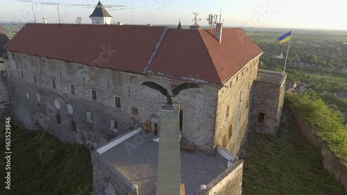 Aerial view of the Mukachevo castle Palanok medieval fortress in Ukraine photo