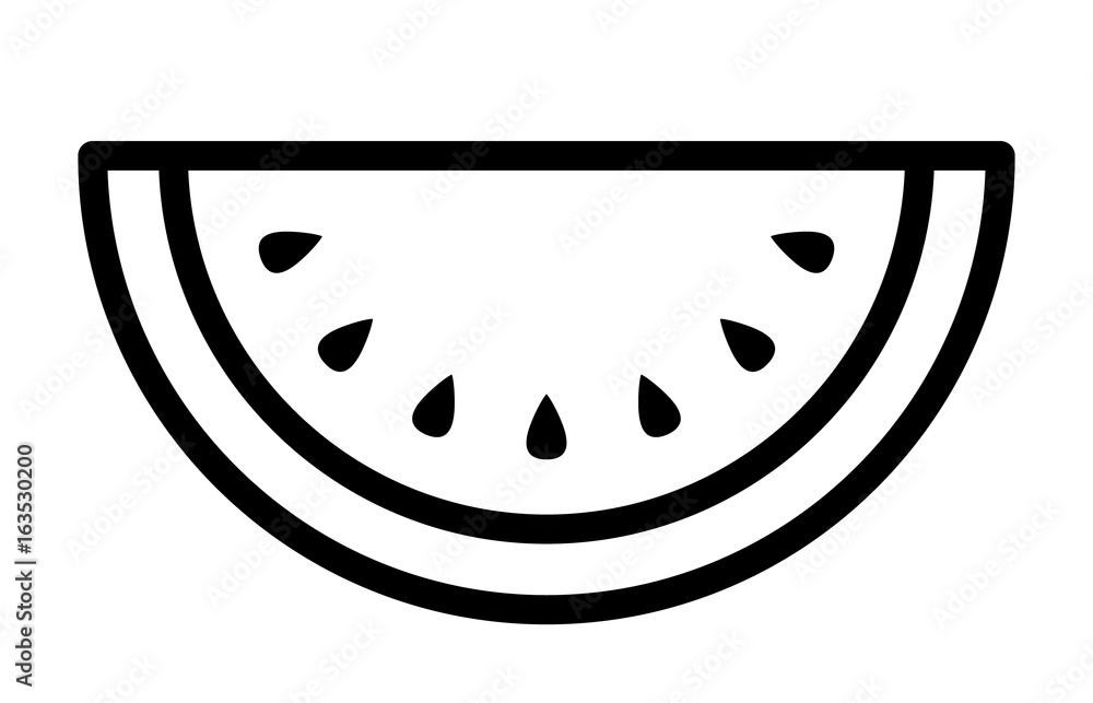 Watermelon fruit slice or cross section with seeds line art vector icon for apps and websites Watermelon fruit slice or cross section with seeds line art vector icon for apps and websites