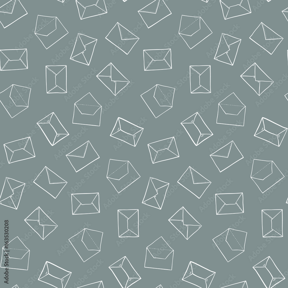 Cute hand drawn outline envelopes pattern. Seamless post office mail texture for textile, wrapping paper, banners, covers, surface