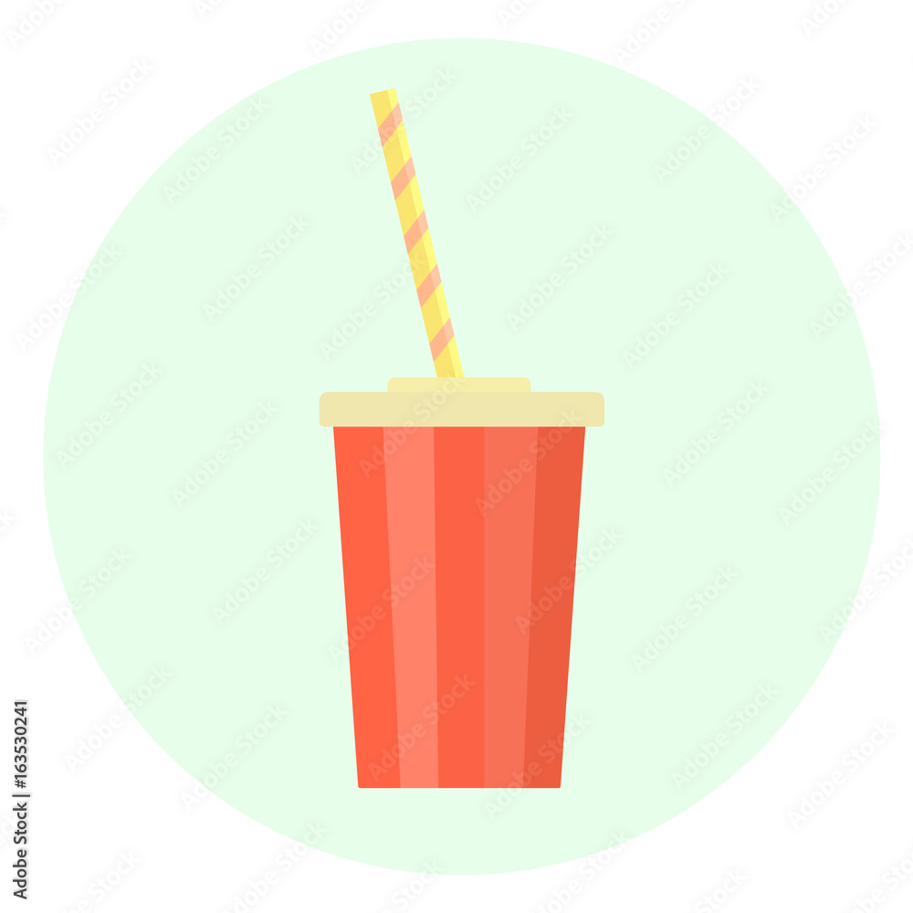 Flat red vector plastic cup with straw for beverages icon. Plastic glass for soda, cola, tea, coffee and other drink Flat red vector plastic cup with straw for beverages icon. Plastic glass for soda, cola, tea, coffee and other drink