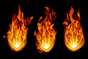 three fire balls isolated on black