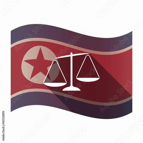 Long shadow North Korea flag with  an unbalanced weight scale