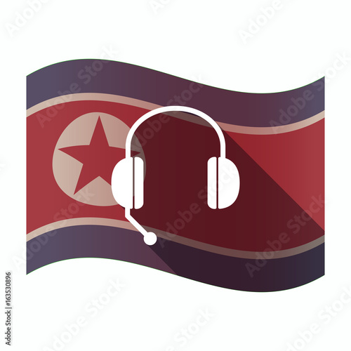 Long shadow North Korea flag with  a hands free phone device