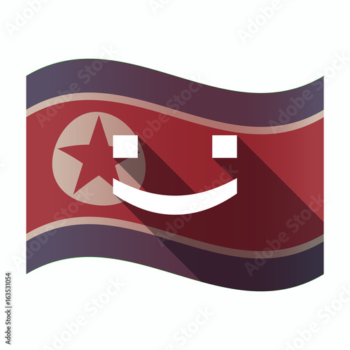 Long shadow North Korea flag with a smile text face