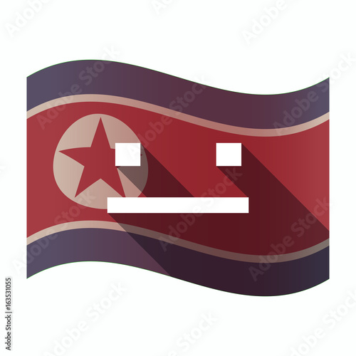 Long shadow North Korea flag with a emotionless text face