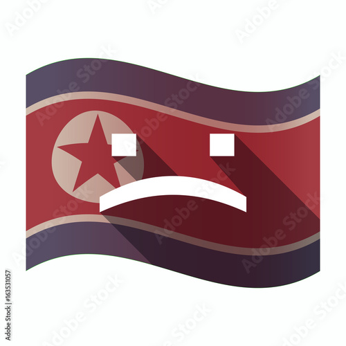 Long shadow North Korea flag with a sad text face