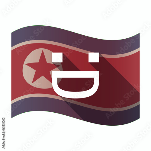 Long shadow North Korea flag with a laughing text face
