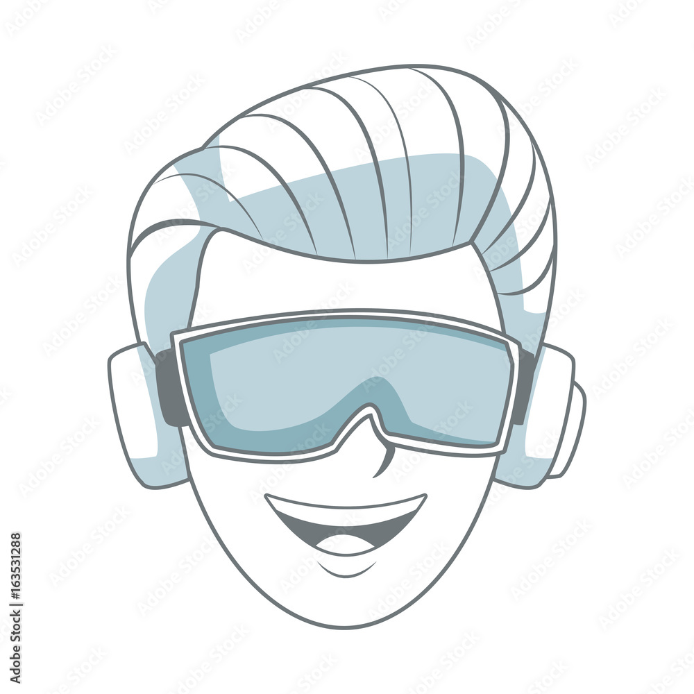 man character head using vr goggles technology