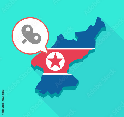 Long shadow North Korea map with a toy crank