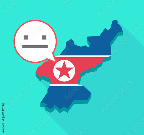 Long shadow North Korea map with a emotionless text face