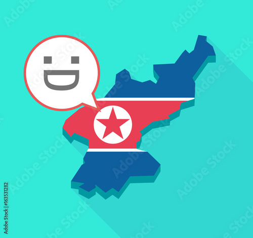 Long shadow North Korea map with a laughing text face