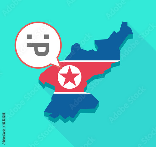 Long shadow North Korea map with a sticking out tongue text face