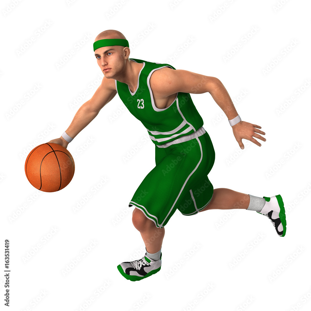 3D Rendering Basketball Player on White