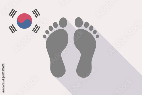 Long shadow South Korea flag with two footprints