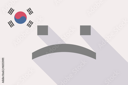 Long shadow South Korea flag with a sad text face
