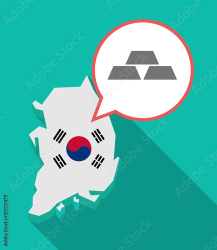 Long shadow South Korea map with three gold bullions