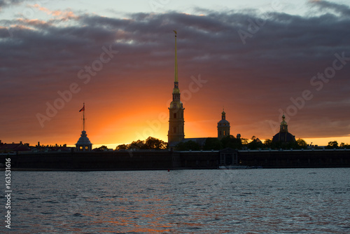 Gloomy may sunset over the Peter and Paul Fortress. Saint-Petersburg, Russia
