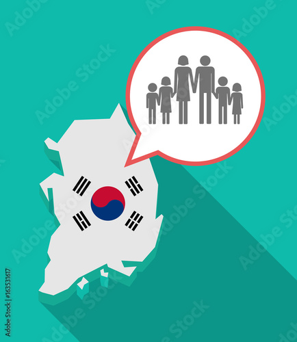 Long shadow South Korea map with a large family  pictogram