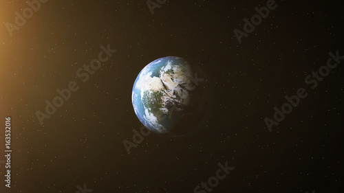 Fototapeta Naklejka Na Ścianę i Meble -  Realistic Earth at Night and Sun Flares around Africa