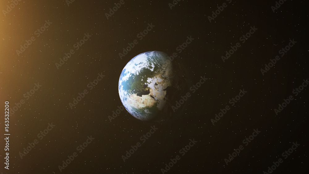 Realistic Earth at Night and Sun Flares around Europe