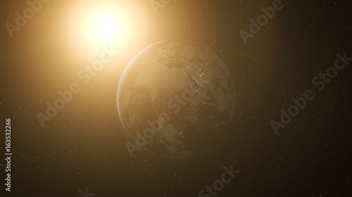 Realistic Earth at Night and Sun Flares around Africa