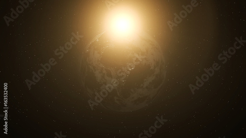 Realistic Earth at Night and Sun Flares around South America