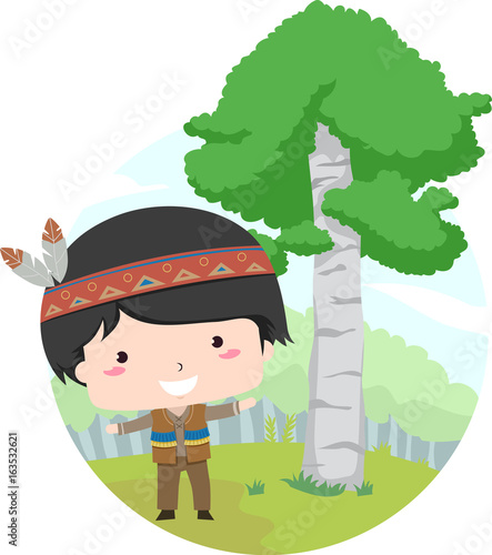 Kid Boy Native American Birch Tree