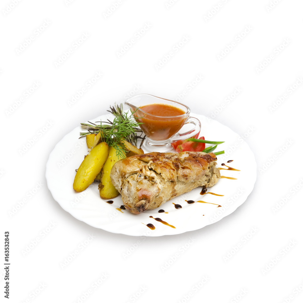 juicy tender pork on a bone laid with a roll isolated juicy tender pork on a bone laid with a roll isolated