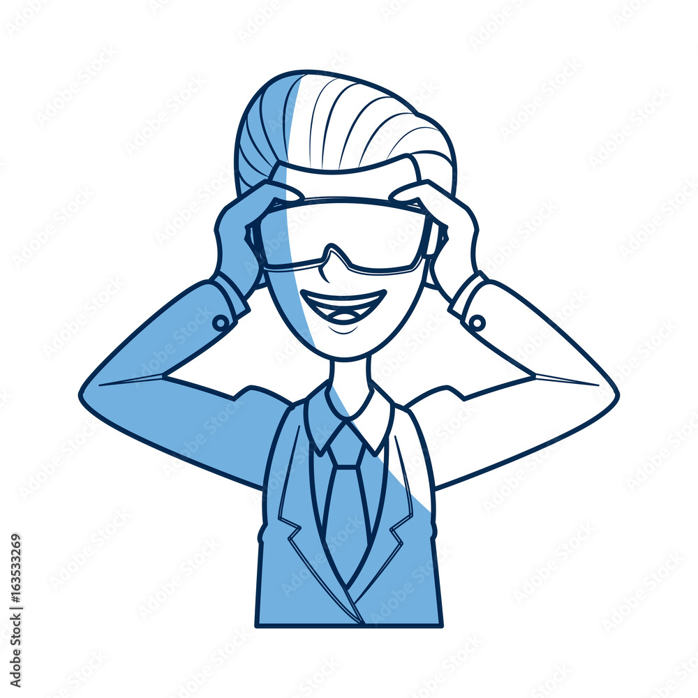 young business man wearing vr headset entertainment young business man wearing vr headset entertainment