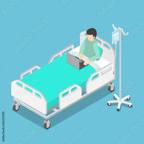 Isometric Businessman Working on Hospital Bed