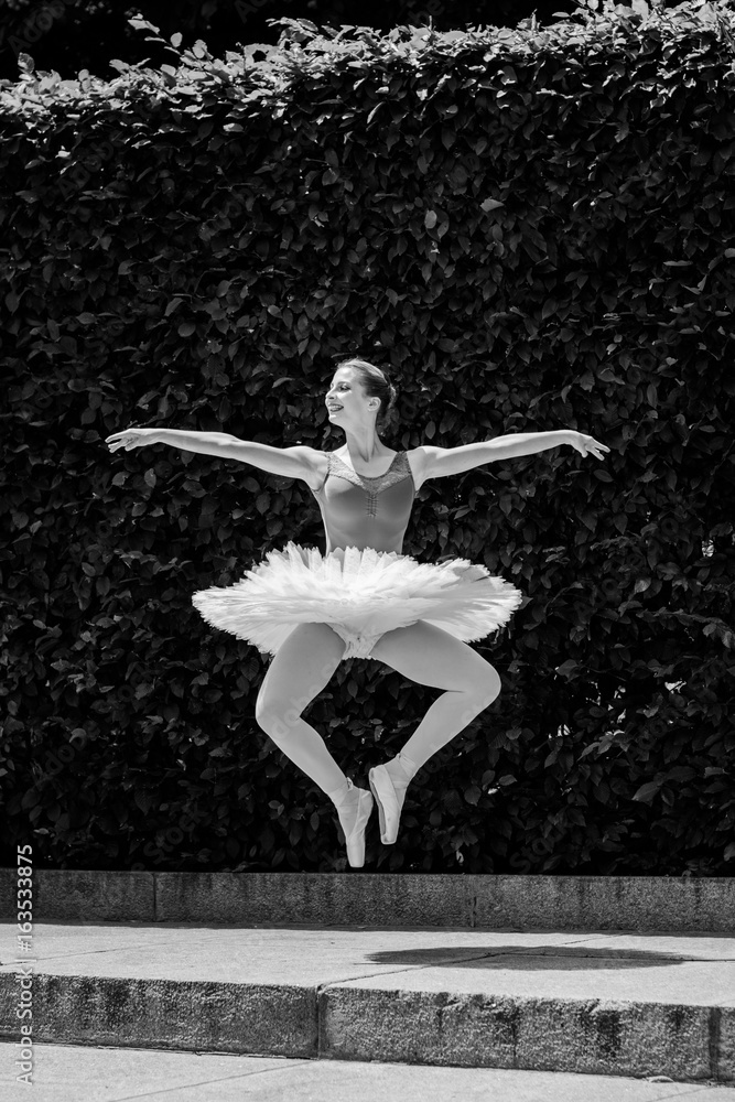 Young sweet fairy ballerina Inspires people and shows the beauty of body movement