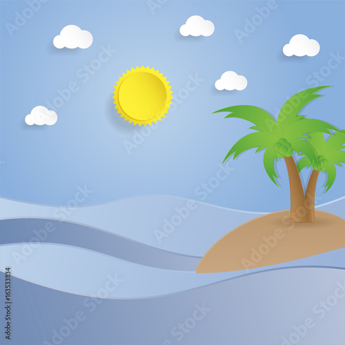 beautiful landscape of summer time background concept, paper cut style design