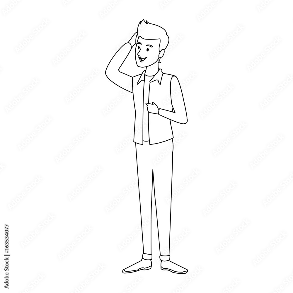 cartoon guy student standing in casual clothes