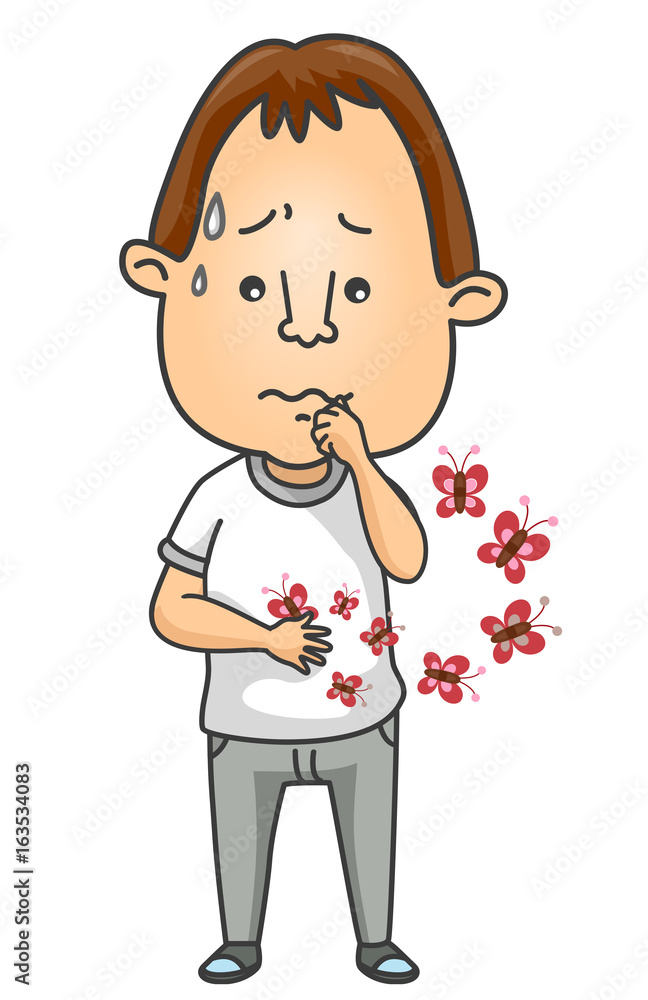 Man Idiom Butterflies Stomach Illustration Man Idiom Butterflies Stomach Illustration