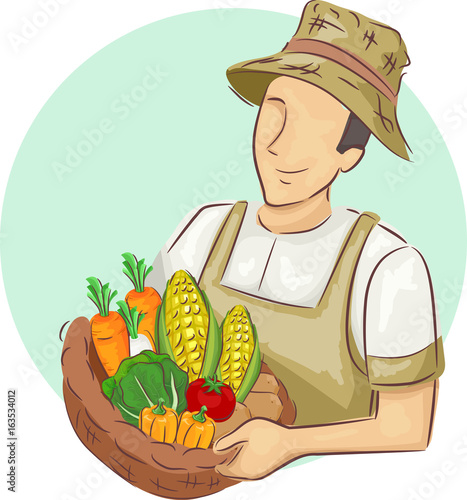 Man Harvest Basket Illustration
