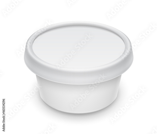Vector white round container for cosmetics cream, butter or margarine spread. Packaging template illustration.
