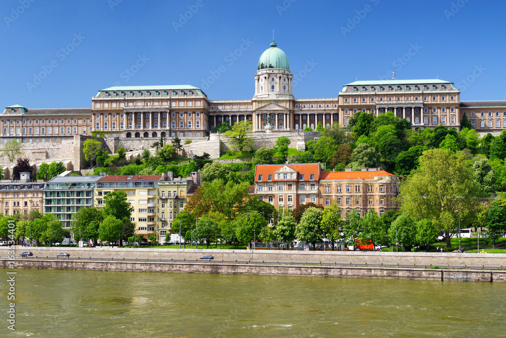 Buda castle from Chain bridge in Budapest, Hungary