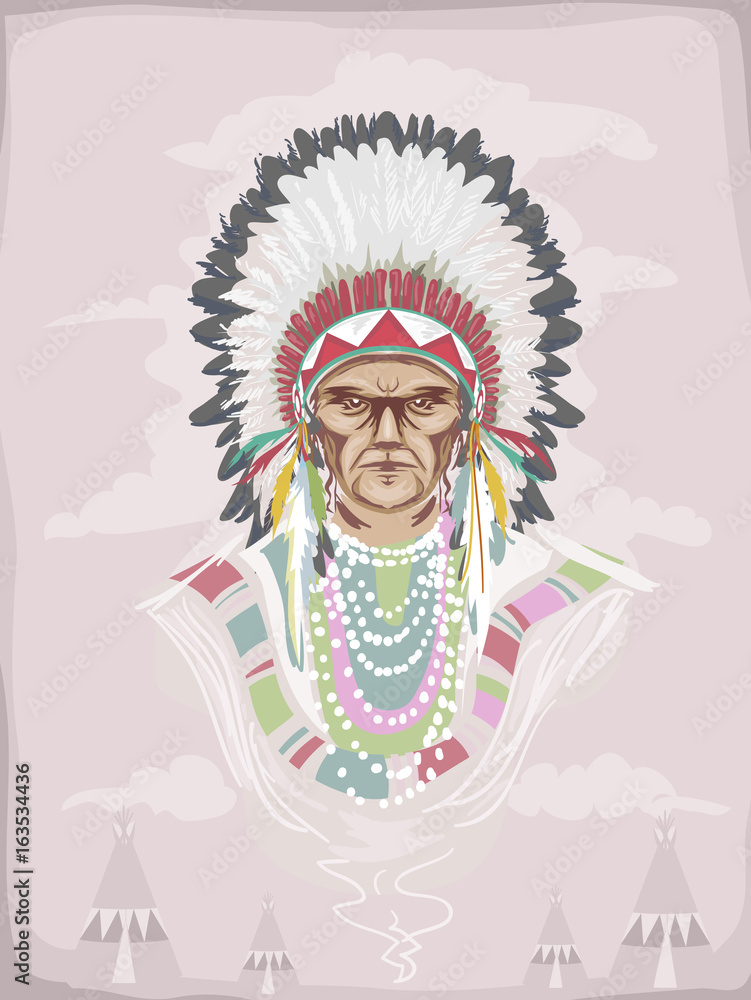 Man Native American Costume Illustration Man Native American Costume Illustration