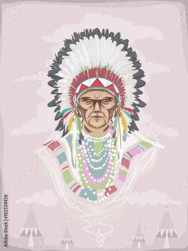 Man Native American Costume Illustration