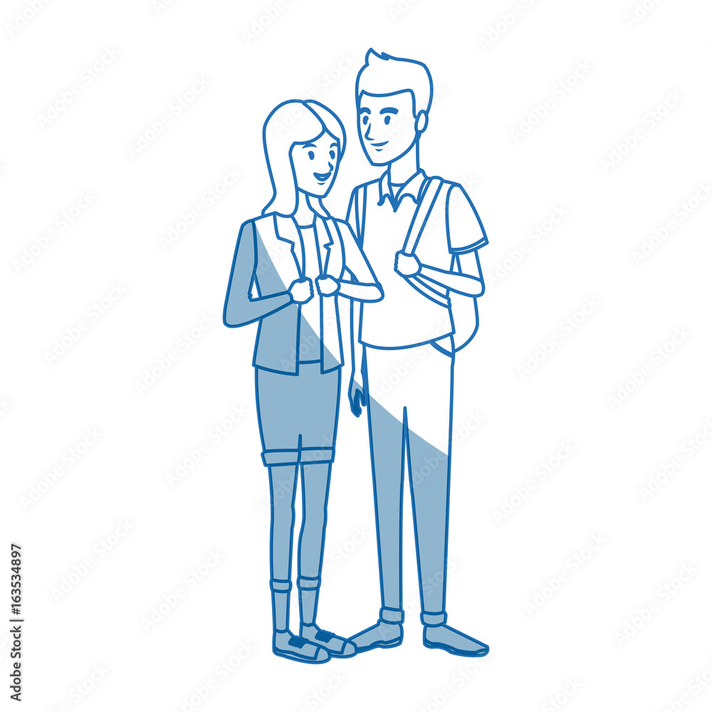 couple students girl and guy character standing couple students girl and guy character standing