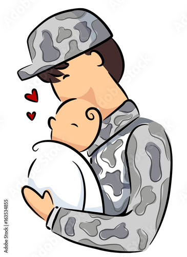 Man Soldier Father Carry Baby Illustration