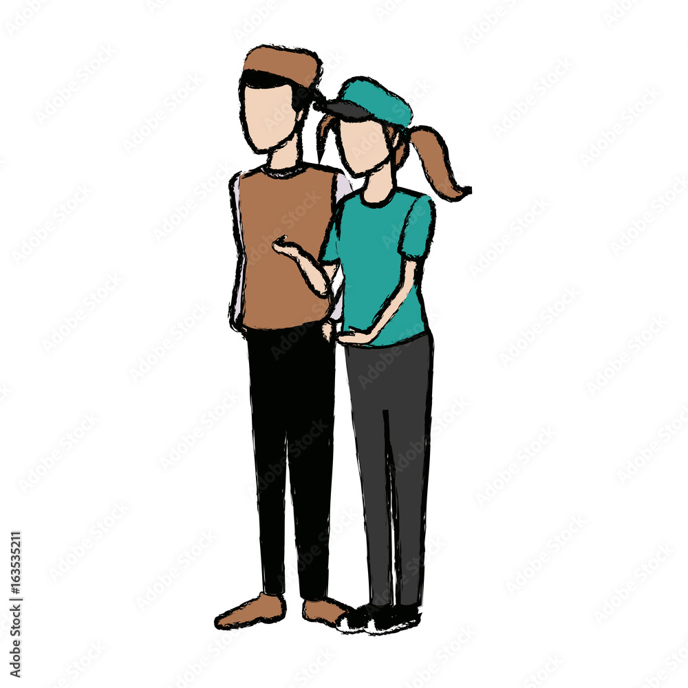couple students girl and guy character standing