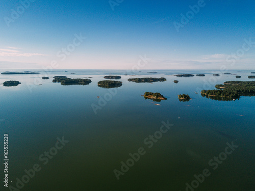 Aerial view of Rocky island in a fjord of Sweden. Stockholm archipelago