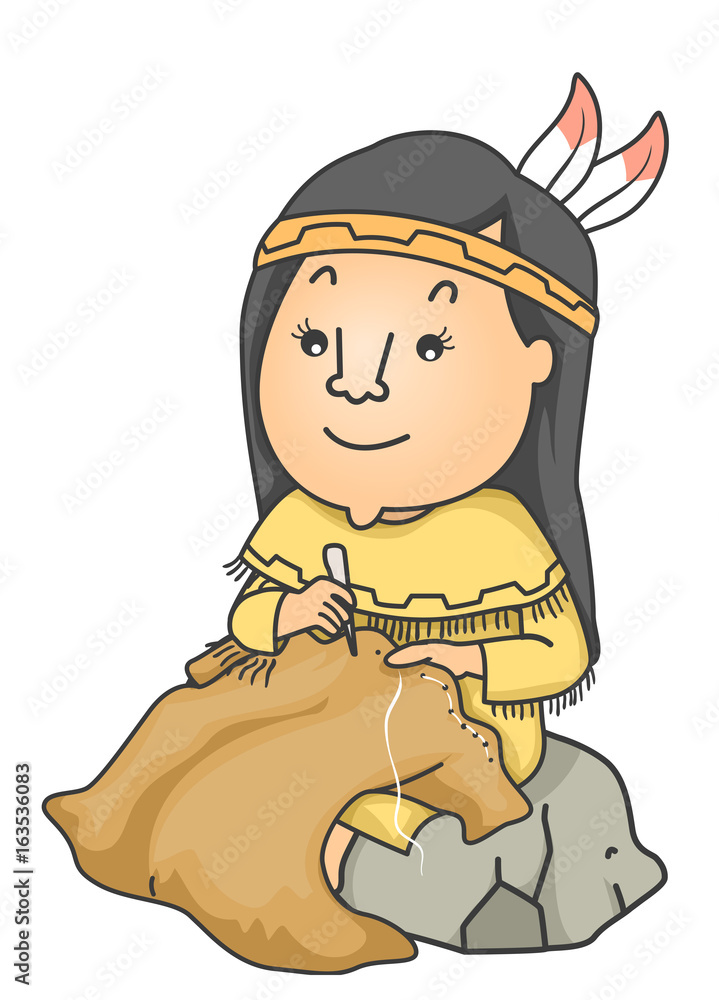 Girl Native American Cloth Buffalo Skin Illustration Girl Native American Cloth Buffalo Skin Illustration