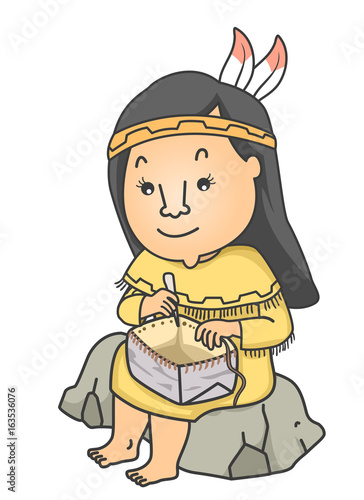 Girl Native American Basket...