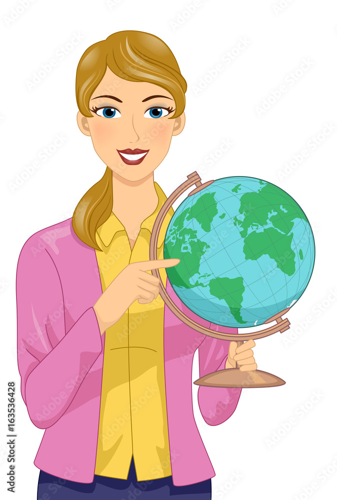 Fototapeta premium Girl Teacher Globe Illustration